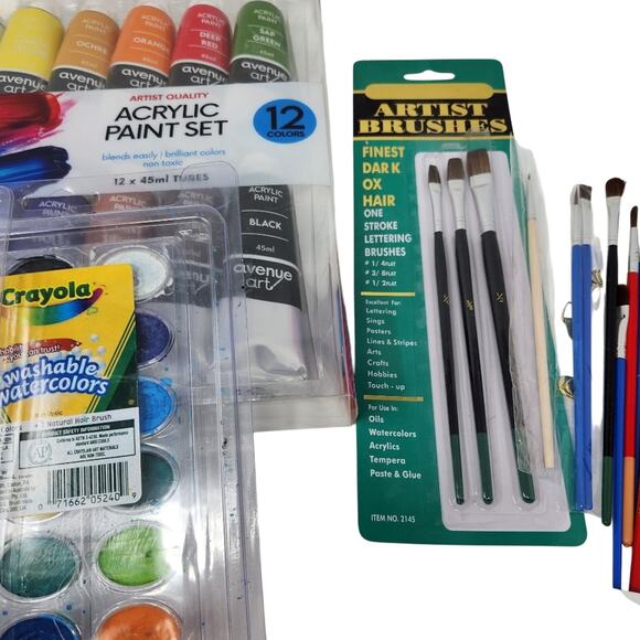 Art Supplies Set Bundle Watercolor Acrylic Paints and Paint Brushes Palette - Picture 4 of 9